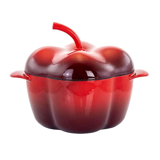 MegaChef 3qt. Red Pepper Shaped Enameled Cast Iron Casserole